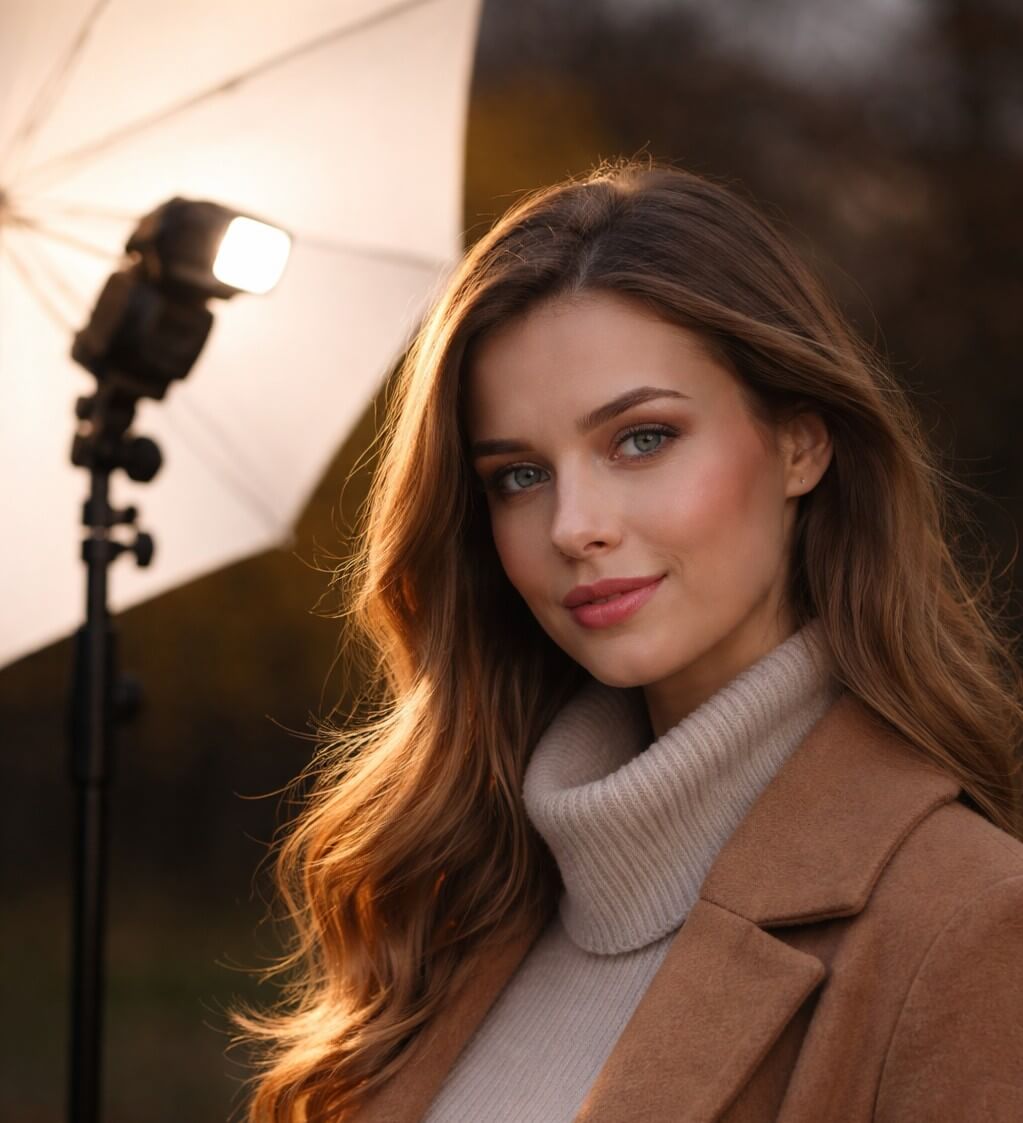 Retrato al atardecer iluminado con flash suave