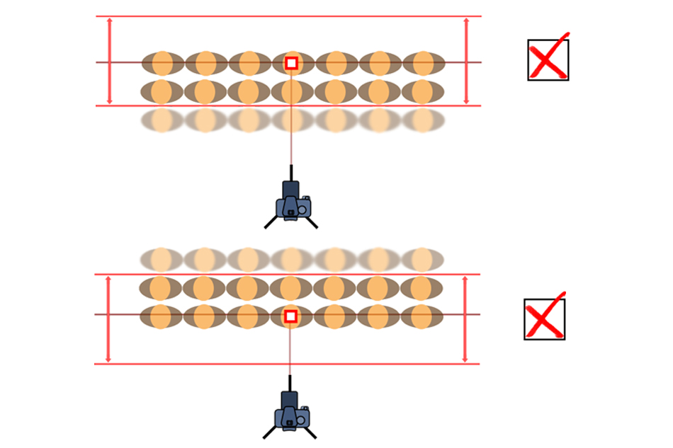 Diagrama de enfoque y composición en fotos de grupo
