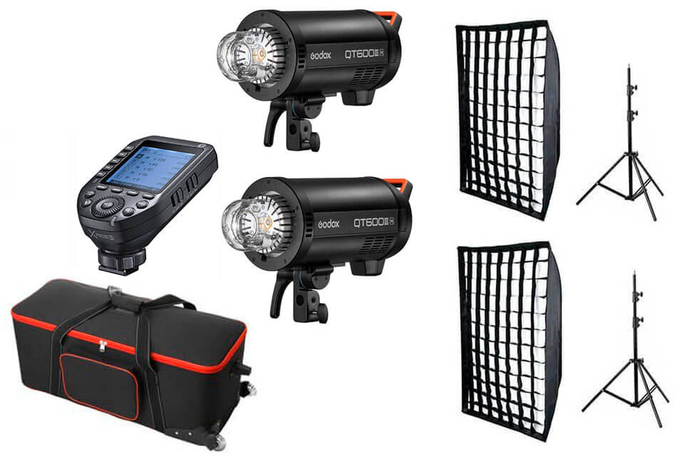 Kit 2x Flash de Estudio Godox QT600III con Softbox y Maleta CB-04