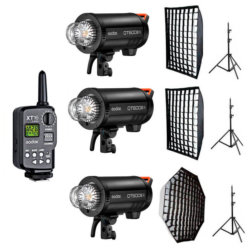 Kit 3x flashes de estudio Godox QT600III