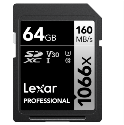 Tarjeta de memoria Lexar SDXC 1066x 64GB V30 Professional