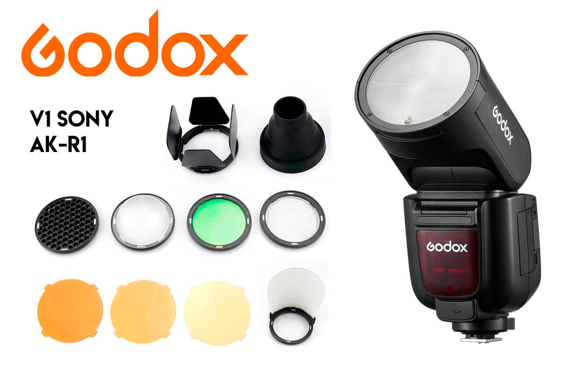 Kit Flash Godox V1Pro Sony y modificadores magnéticos AK-R1