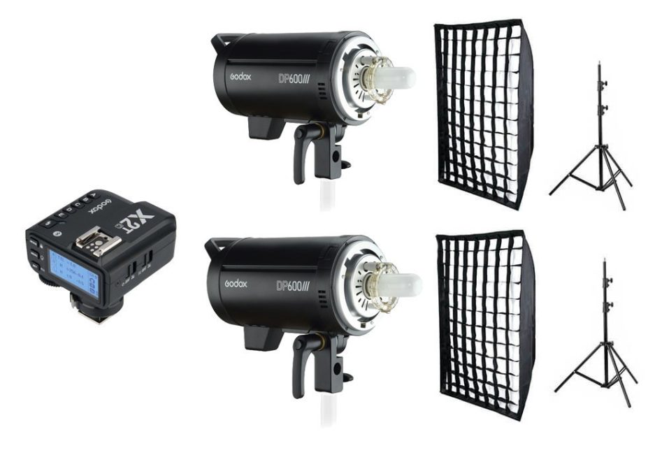 Kit 2 flashes de estudio Godox DP600III con accesorios Canon