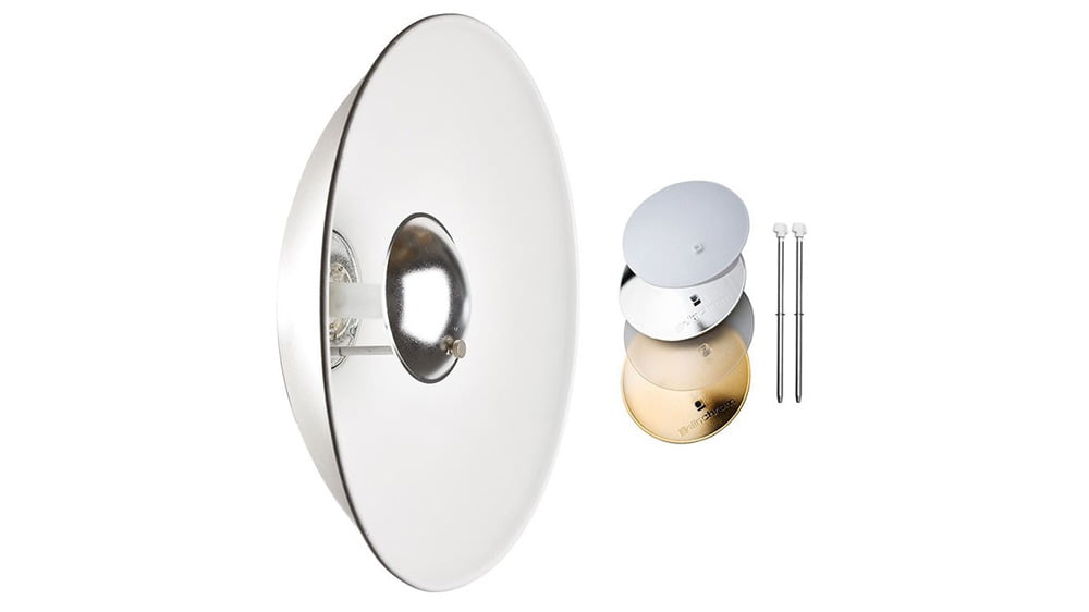 Beauty dish Elinchrom con diferentes deflectores