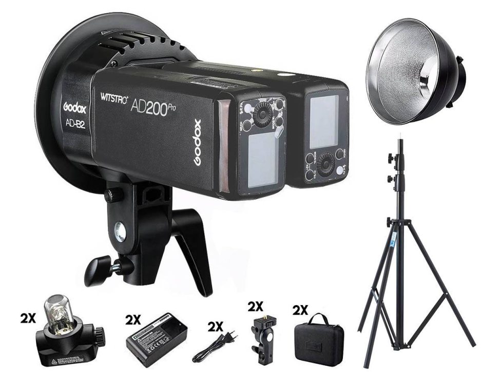 Kit 2 flashes Godox AD200Pro y accesorios