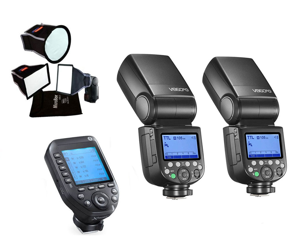 Kit flash Godox V860III con disparador radio XPro II y softbox