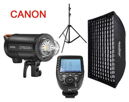 Kit 1x flash de estudio Godox QT600III con softbox 60x90 y disparador remoto para Canon