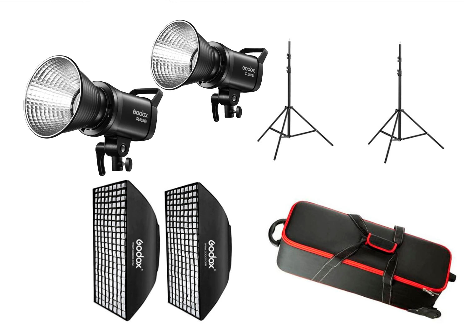 Kit 2x Godox SL60IIBi bicolor con pies 220 cm y maleta CB-04