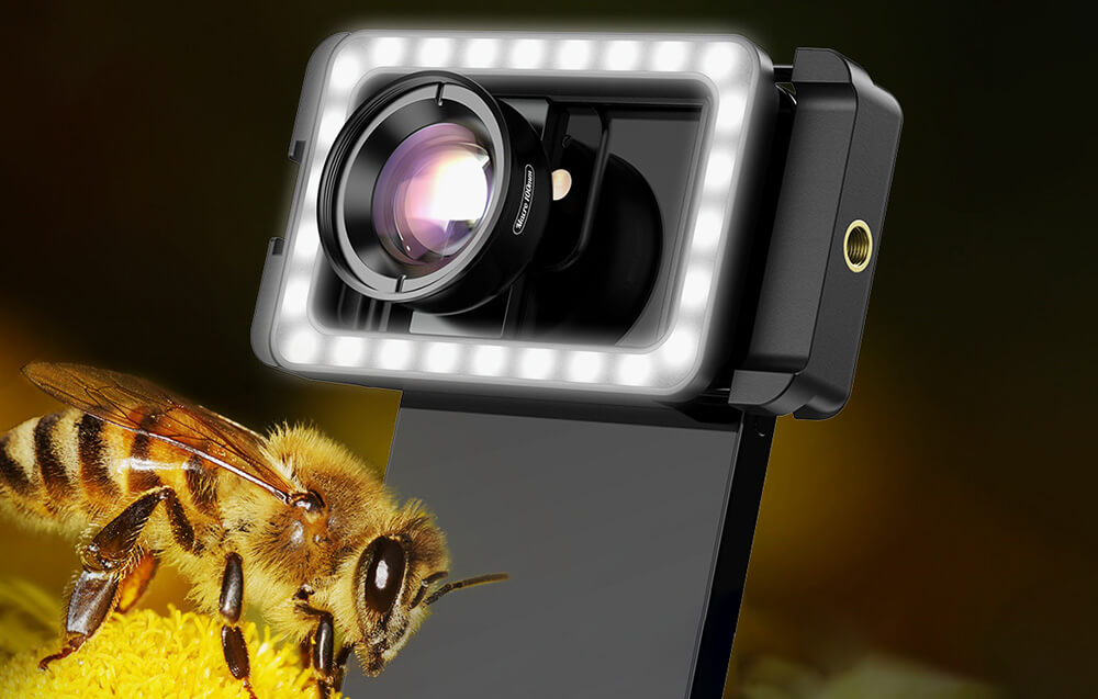 Apexel APL-HB100FL23 con lente macro de 100 mm y luz LED
