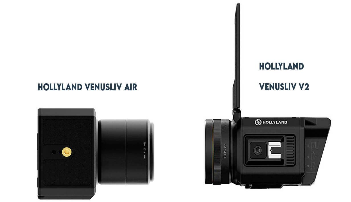 Vista lateral de las cámaras Hollyland VenusLiv Air vs V2 – Cámara de Streaming 4K