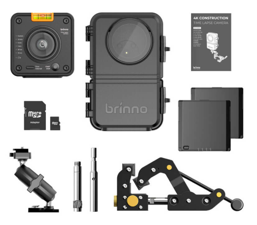 Cámara Brinno BCC5000 y accesorios incluidos en el kit