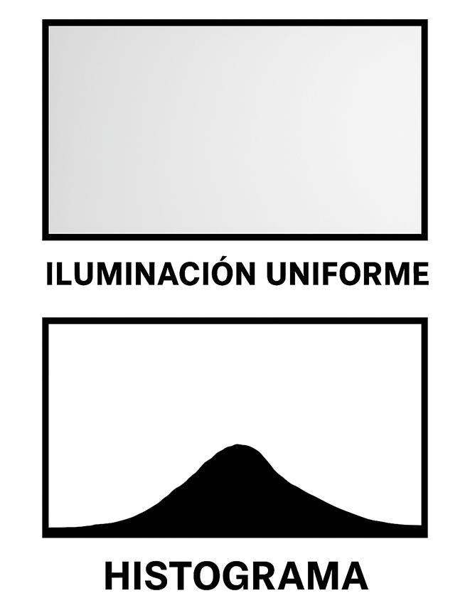 Histograma de fondo fotográfico mostrando zonas uniformes de luz