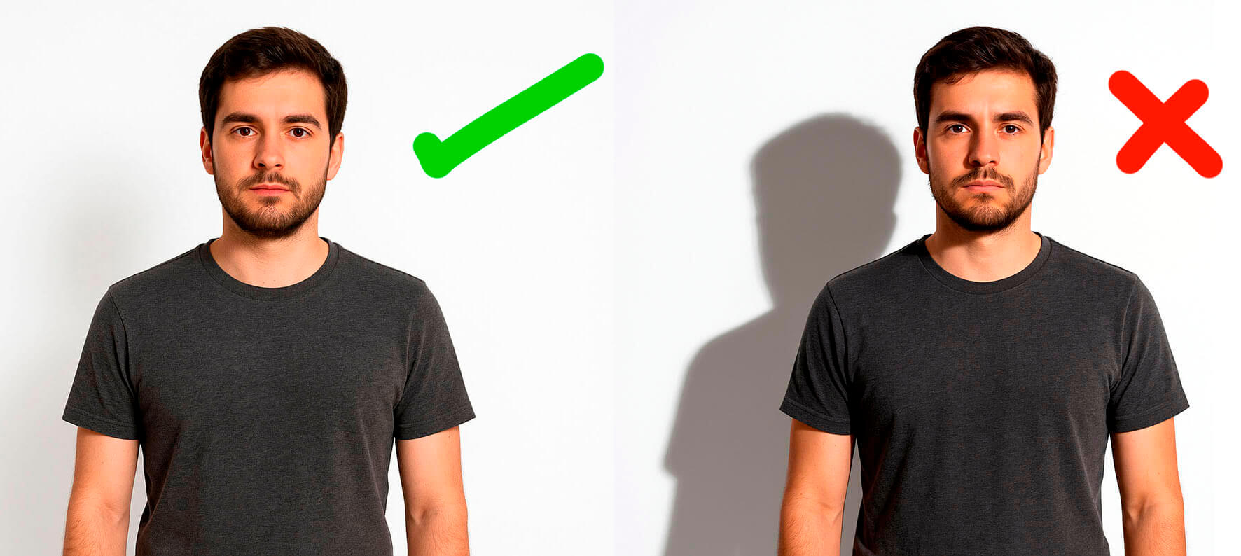 Separación correcta entre sujeto y fondo fotográfico para evitar sombras