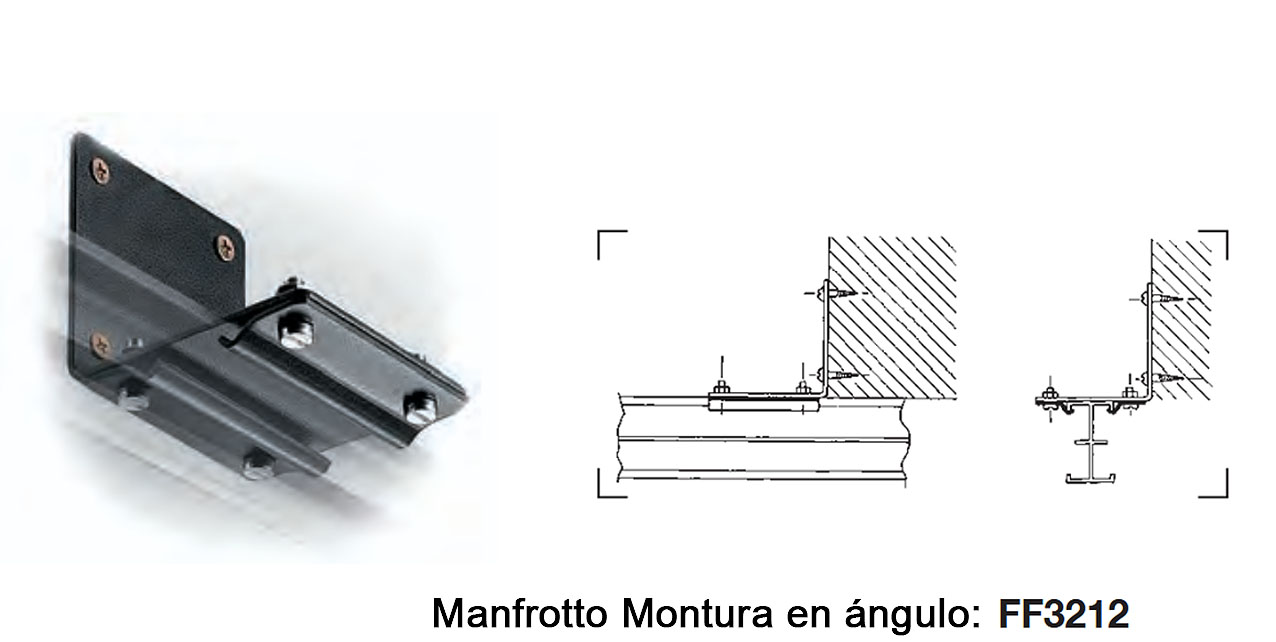 Soporte angular en L Manfrotto FF3212 para rieles y fijación a vigas