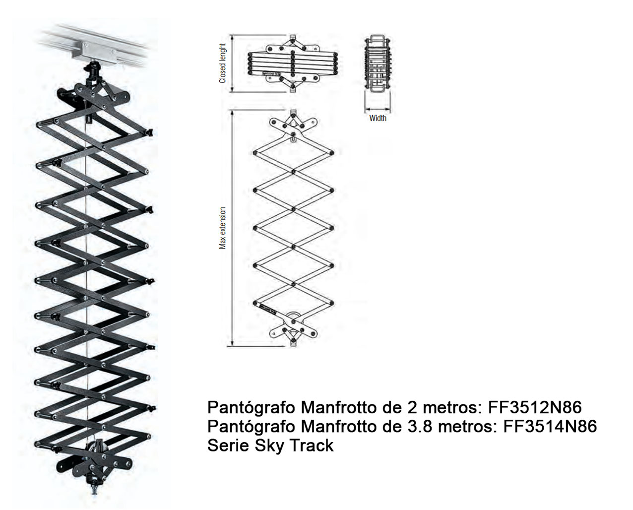 Pantógrafos Manfrotto Sky Track instalados en sistema de rieles de estudio