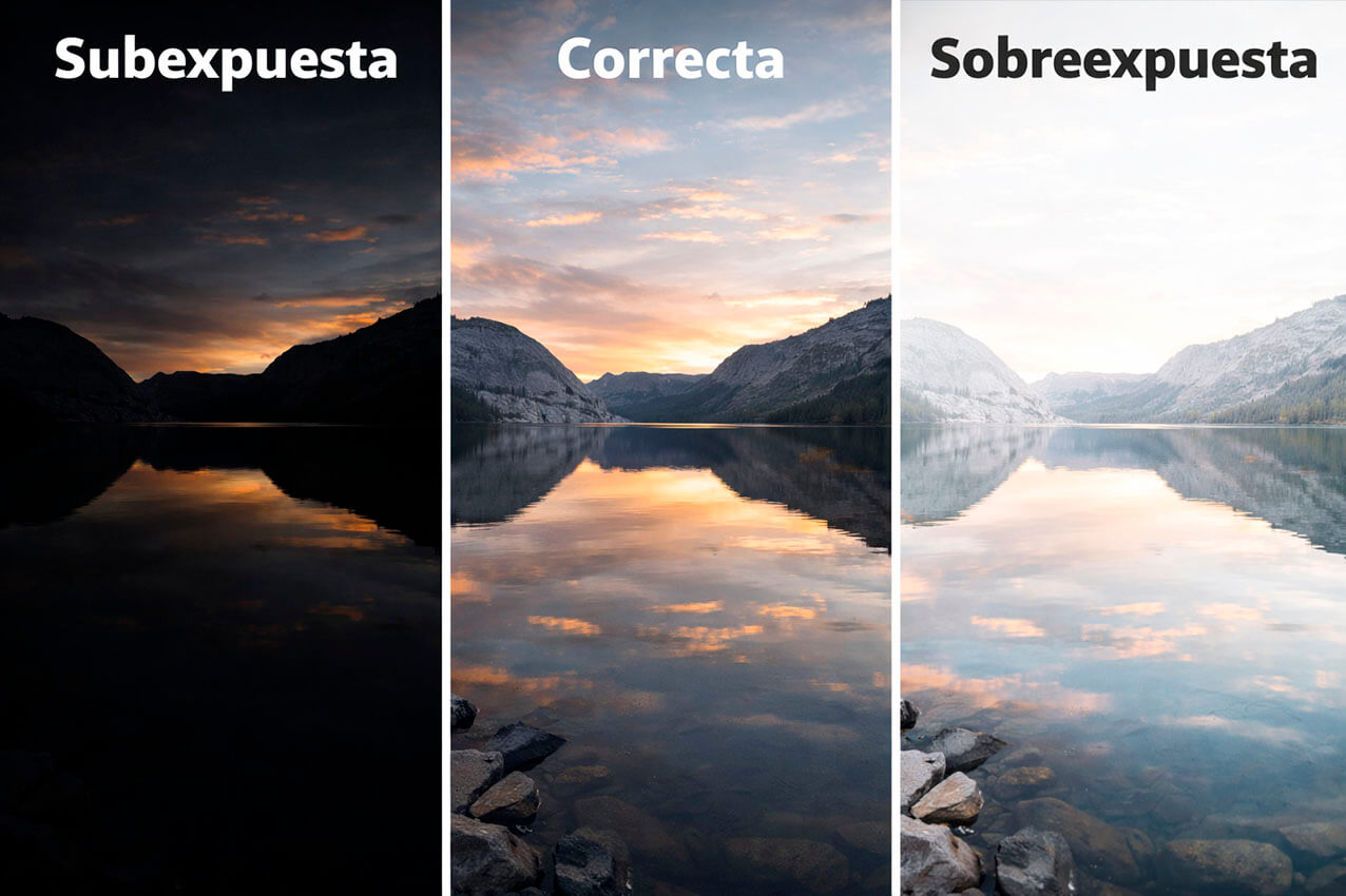 Ejemplo de fotografía subexpuesta, correctamente expuesta y sobreexpuesta