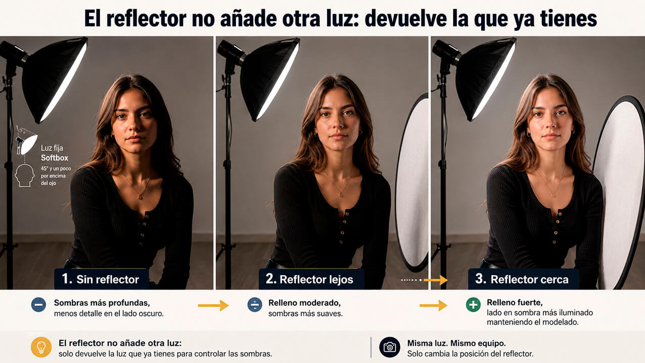 El reflector no añade otra luz devuelve la que ya tienes