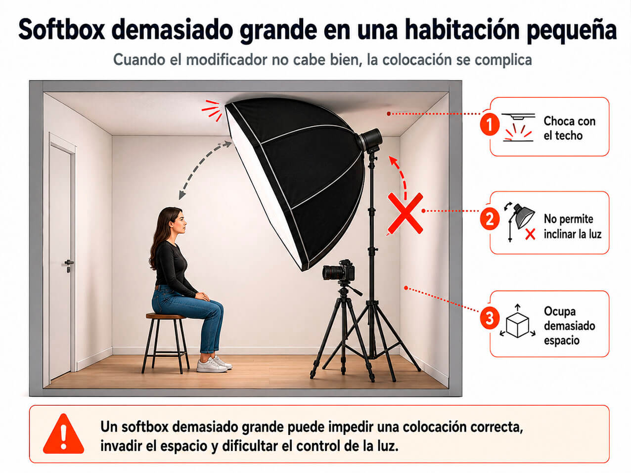 Error al usar un softbox demasiado grande en una habitación pequeña