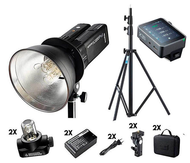 Kit 2 flashes Godox AD200Pro II con X3 Pro y accesorios Kit 2 flashes Godox AD200Pro II con X3 Pro y accesorios