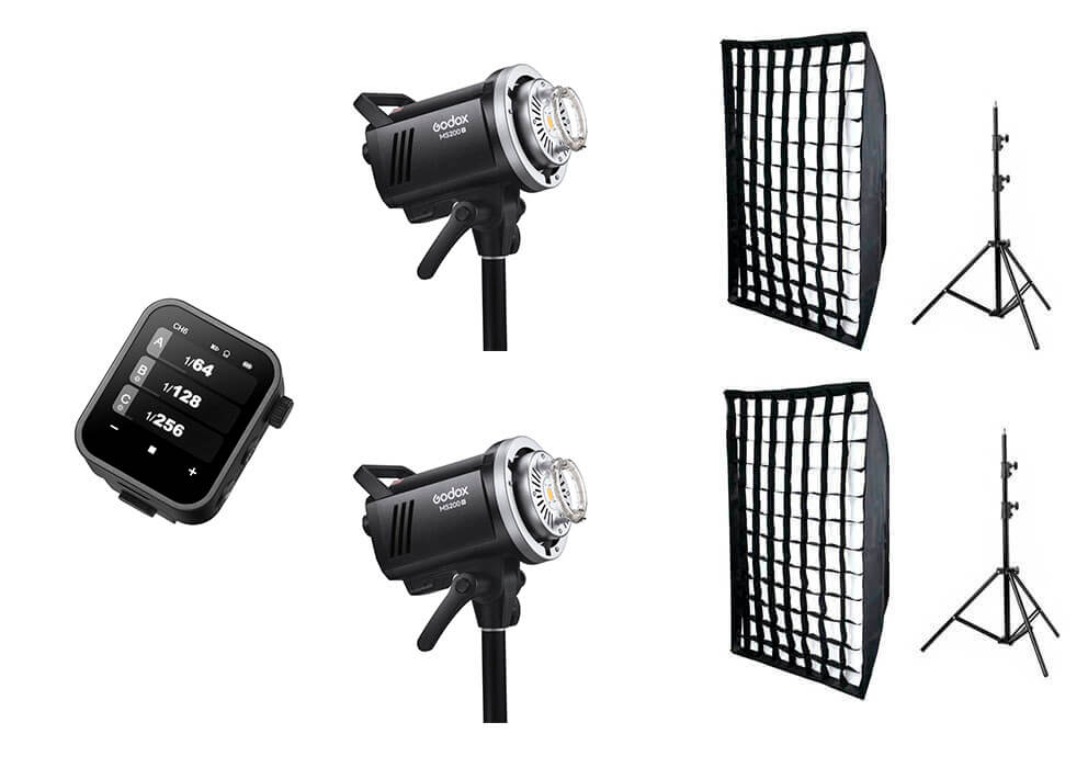 Kit 2 flashes de estudio Godox MS200V con softbox y disparador X3