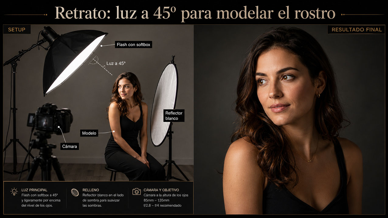 Retrato iluminado con un solo flash y reflector blanco