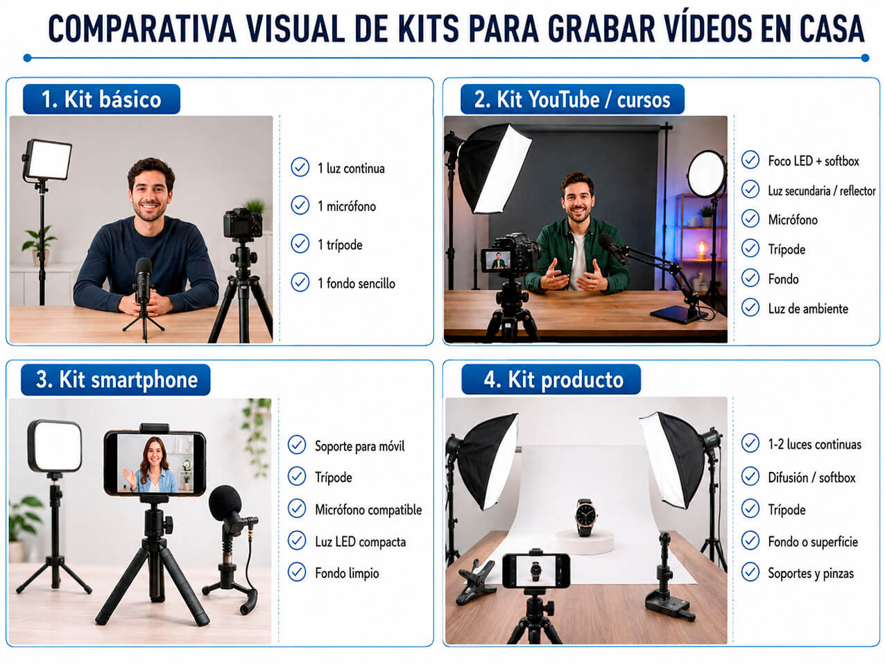 tipos de kit para grabar vídeos en casa según contenido