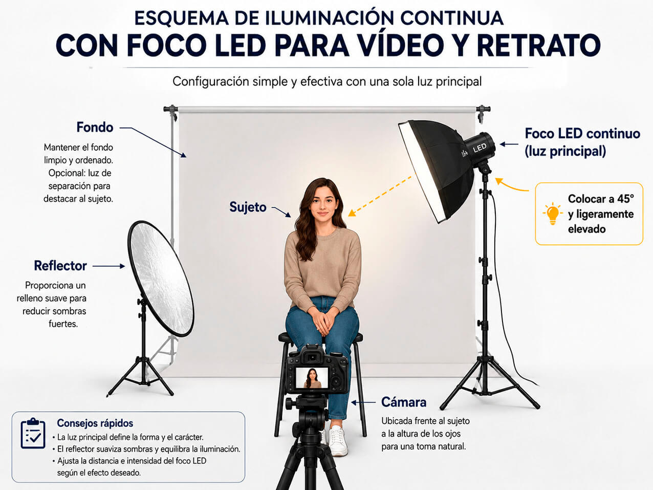 iluminación continua con foco LED para vídeo y retrato