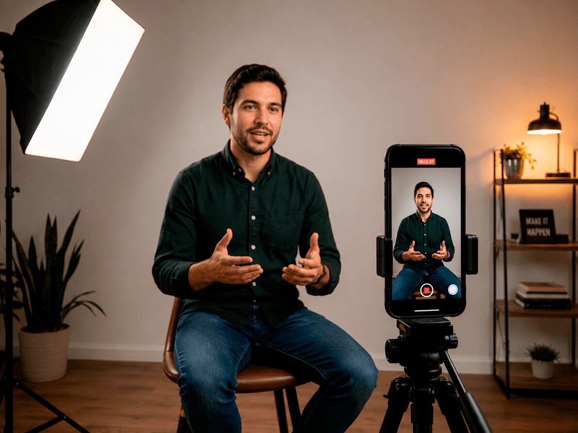 Esquema de iluminación para entrevista o curso grabado con móvil