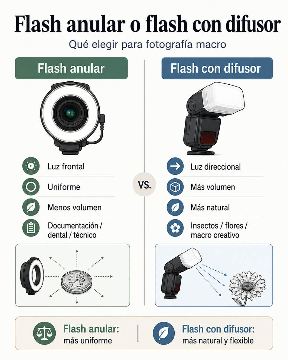 comparativa entre flash anular y flash con difusor para macro