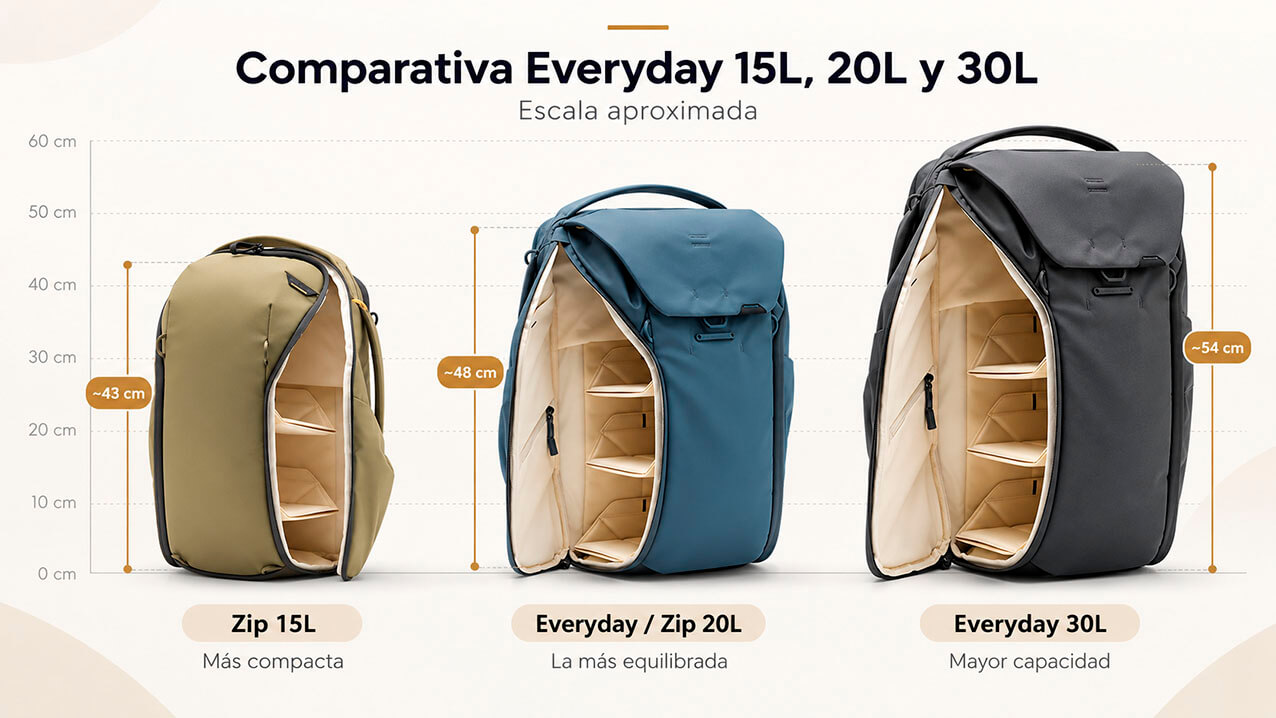 Comparativa Peak Design Everyday Backpack 15L 20L y 30L