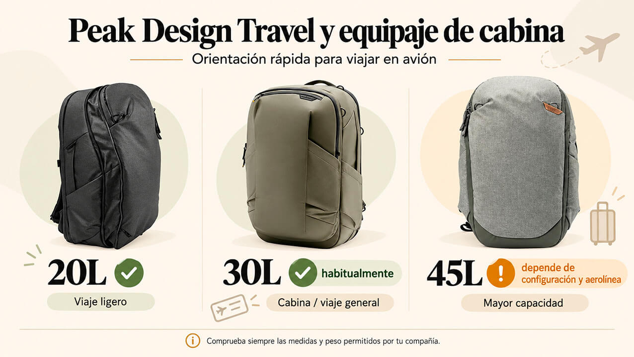 Mochilas Peak Design Travel para equipaje de cabina