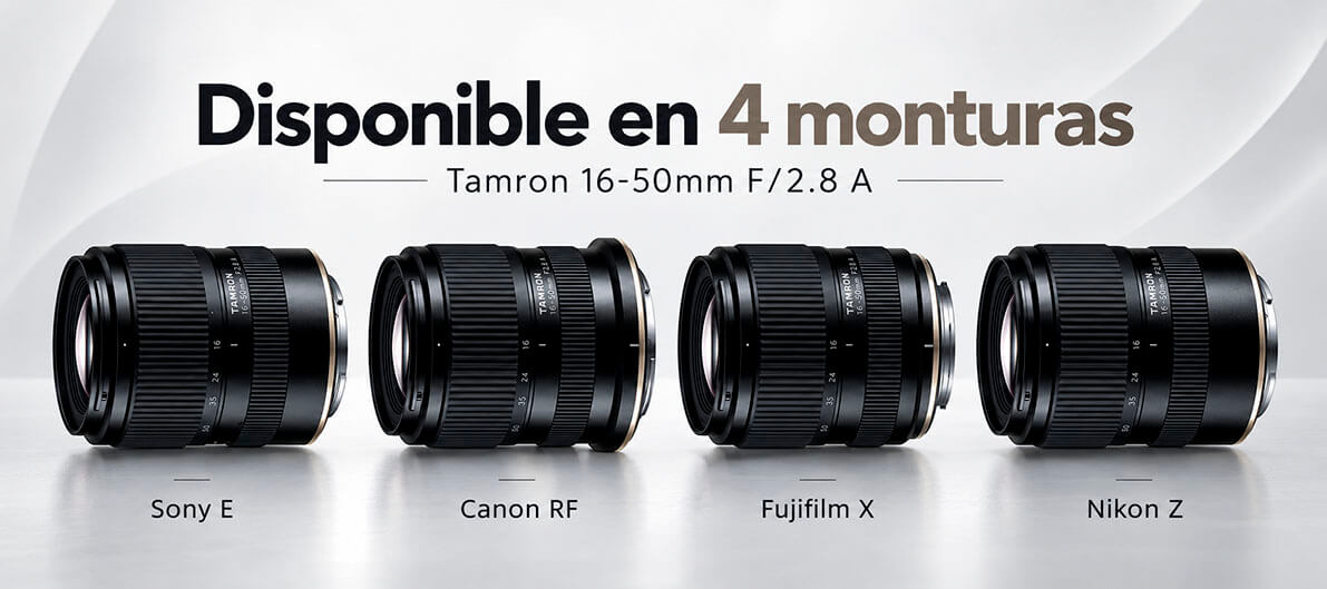 Cuatro versiones del Tamron 16-50mm F2.8 A para Sony E, Canon RF, Fujifilm X y Nikon Z