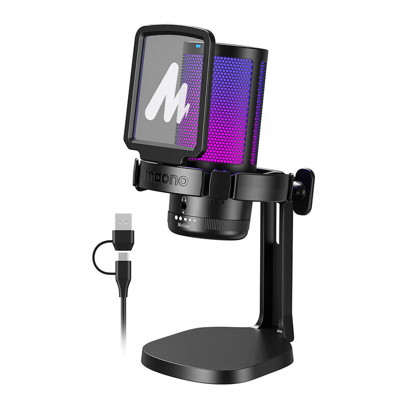 Maono DGM20 Micrófono gaming USB con RGB y reducción de ruido negro