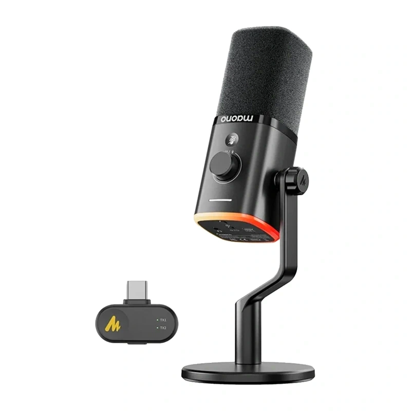 Maono PD100W micrófono dinámico inalámbrico USB-C con RGB negro