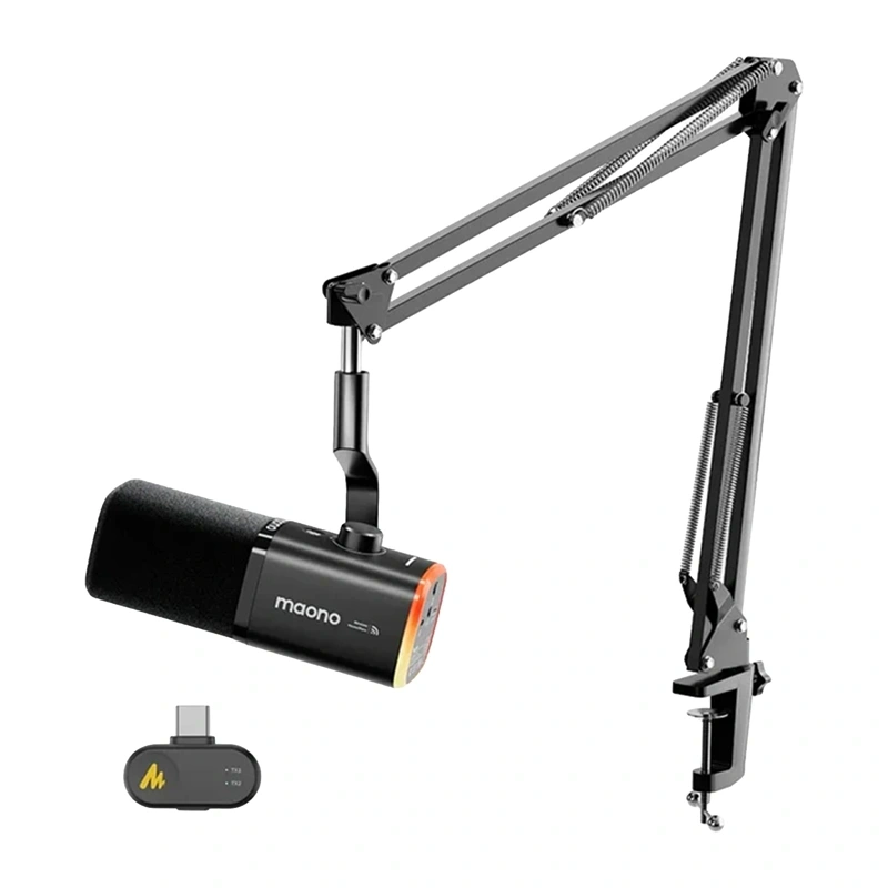 Maono PD100WS micrófono dinámico inalámbrico USB-C 2,4 GHz negro con brazo articulado