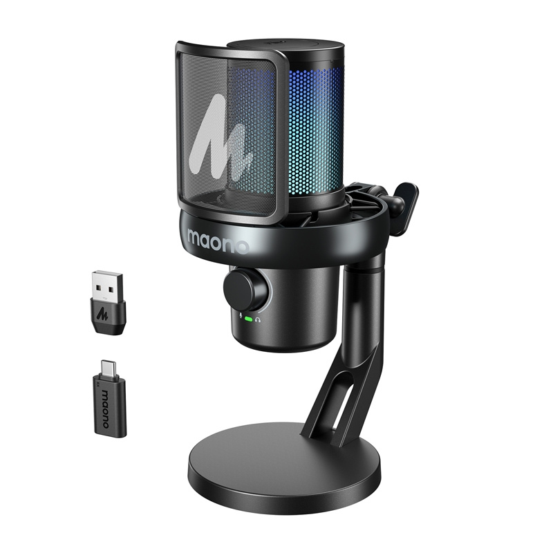 Maono DM40 Pro micrófono de condensador inalámbrico USB-C con IA y RGB negro