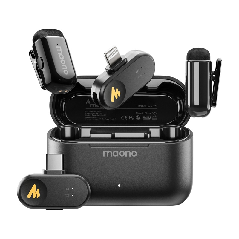 Maono WM622 PBC2 kit de 2 micrófonos de solapa inalámbricos con receptores USB-C y Lightning