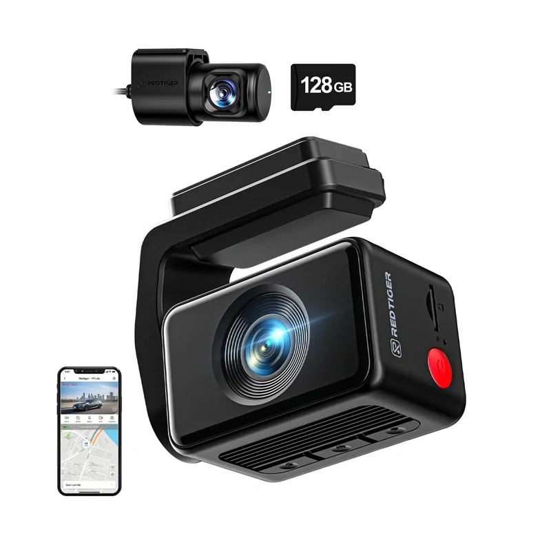 REDTIGER F4 Pro Dashcam 4K con Cámara Trasera 1080p, Wi-Fi 6, GPS y Tarjeta 128 GB