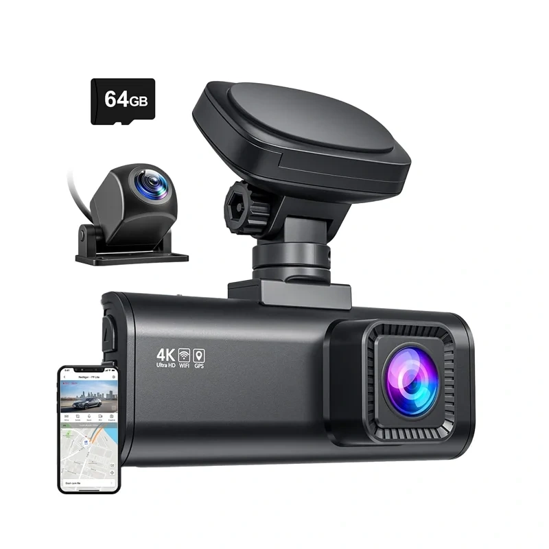 REDTIGER F7N Dashcam 4K con cámara trasera 1080p, Wi-Fi 6, GPS y tarjeta 64 GB