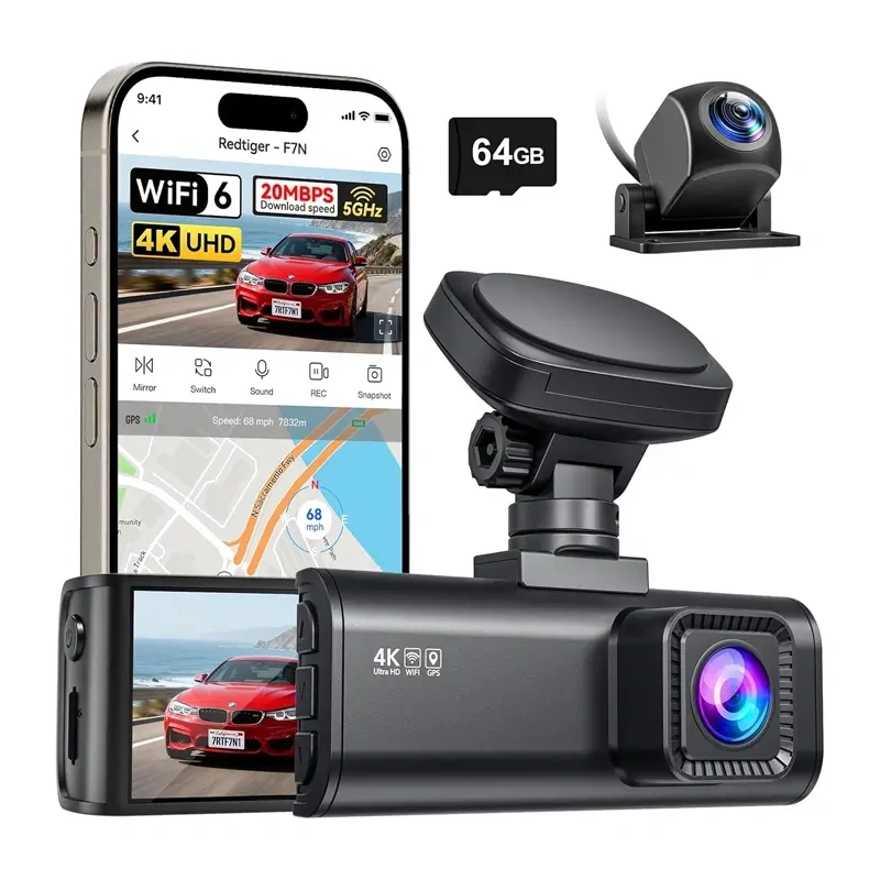 REDTIGER F7N Dashcam 4K con cámara trasera 1080p, Wi-Fi 6, GPS y tarjeta 64 GB REDTIGER F7N Dashcam 4K con cámara trasera 1080p, Wi-Fi 6, GPS y tarjeta 64 GB