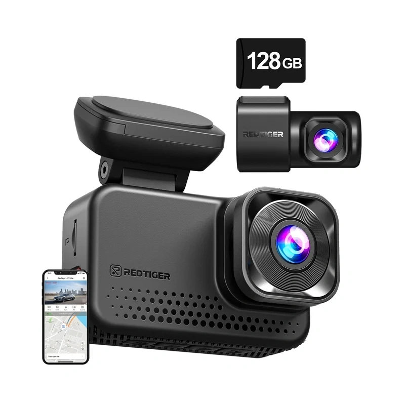 REDTIGER VC70 Dashcam 4K con Cámara Trasera 2,5K, Wi-Fi 6, GPS y Tarjeta 128 GB
