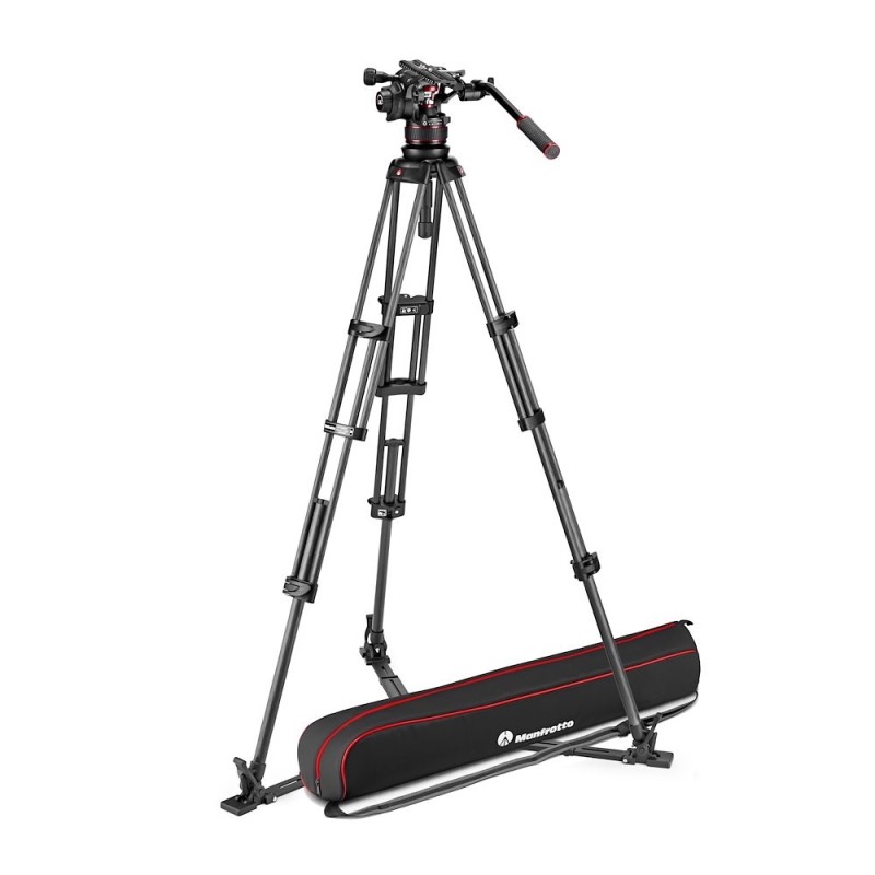 Manfrotto Kit vídeo con trípode carbono Twin + rótula Nitrotech 612. Estabilizador ras de suelo