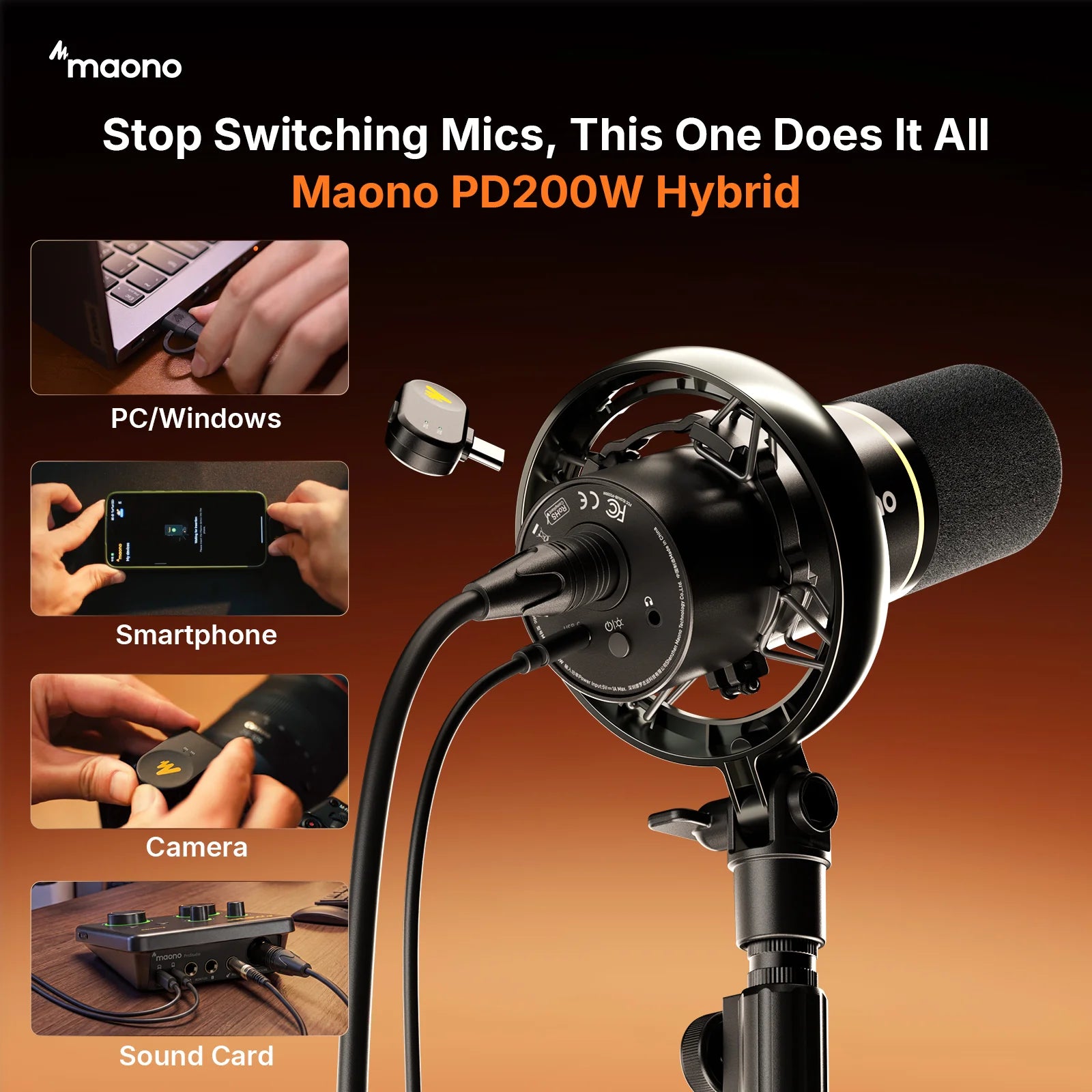 Maono PD200W micrófono dinámico inalámbrico USB-C/XLR negro Maono PD200W micrófono dinámico inalámbrico USB-C/XLR negro